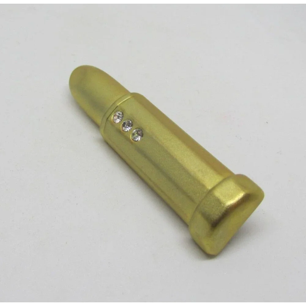 Vintage Gold Tone Lipstick Tube Brooch Pin Matte Finish with Rhinestones 1980s
